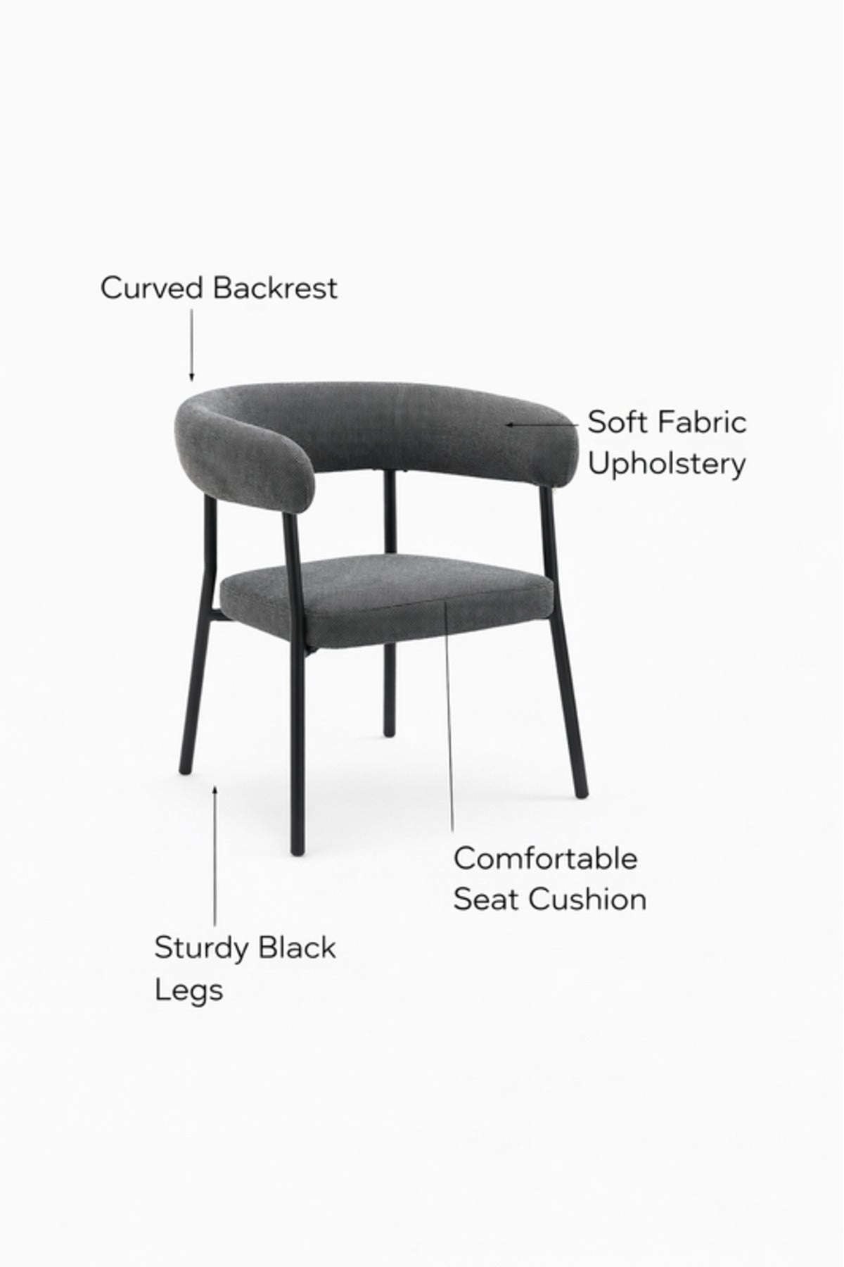 Dark Grey Fabric Dining Chair 53x52x73cm Modern Upholstered dark grey fabric Kitchen