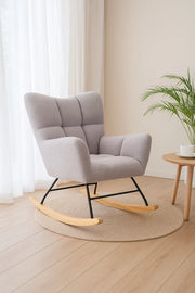 Modern Grey Fabric Rocking Armchair, Comfortable Lounge Rocker Chair for Living Room & Bedroom