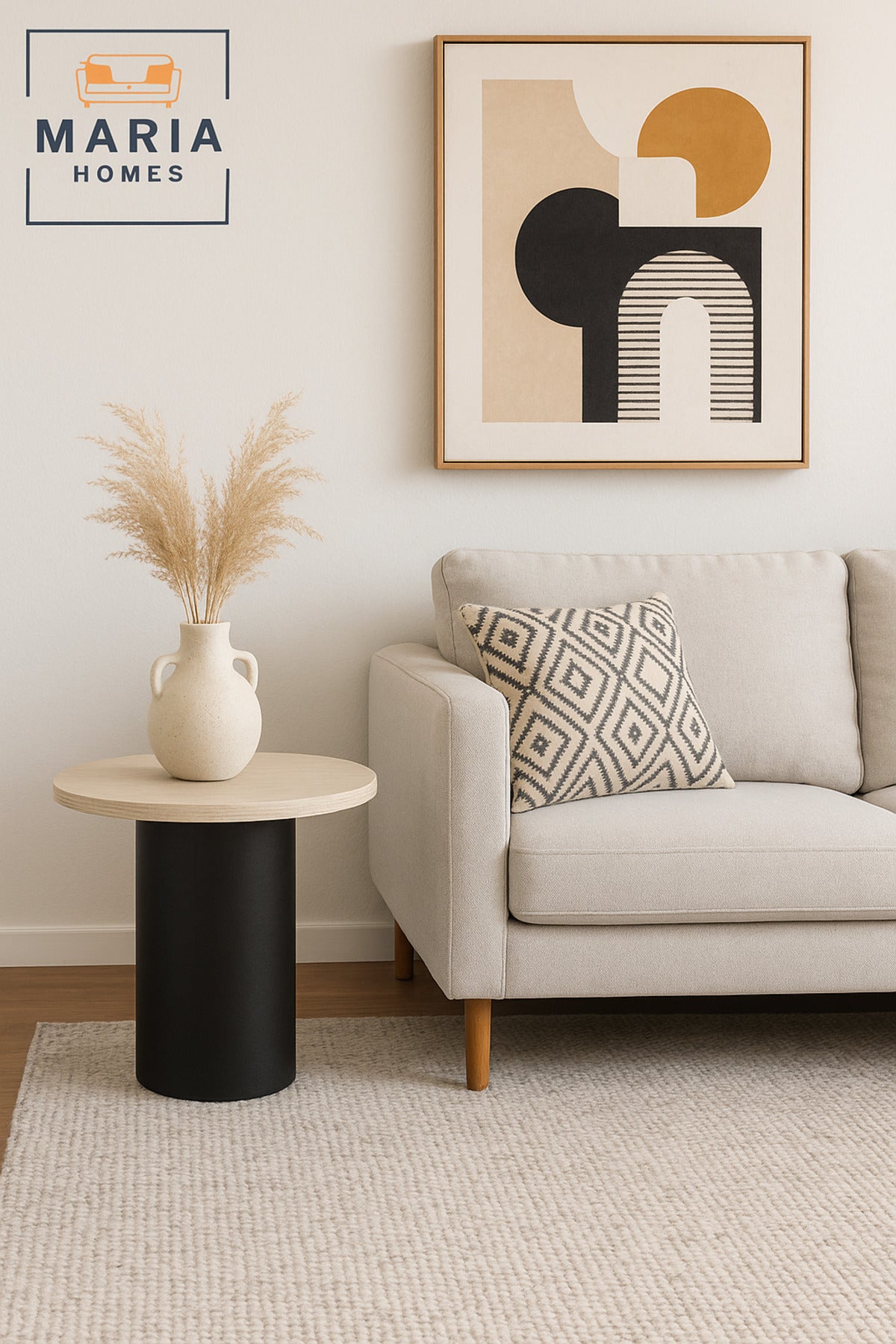 Modern Round Side Table Ð Black Base Coffee Table 50_50 cm for Living Room & Bedroom