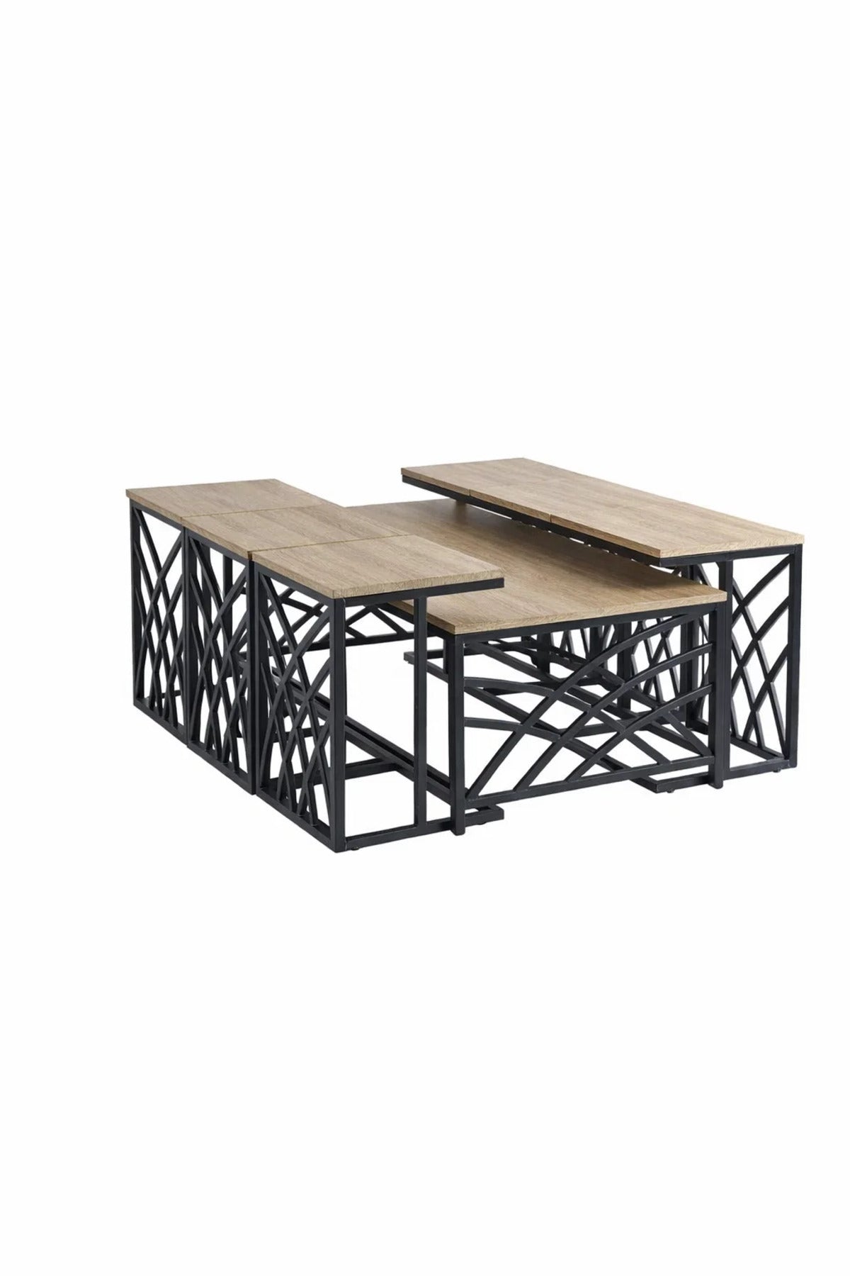 Modern Wood Coffee Table Set with 6 Side Tables 130 _ 70 45 cm modern wood coffee