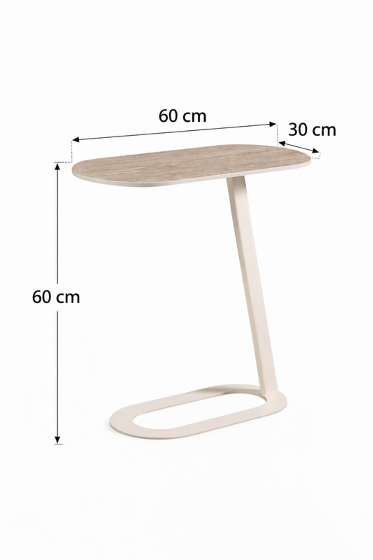 Modern Wood Side Table with White Metal Base, 60x30x60 CM modern wood side