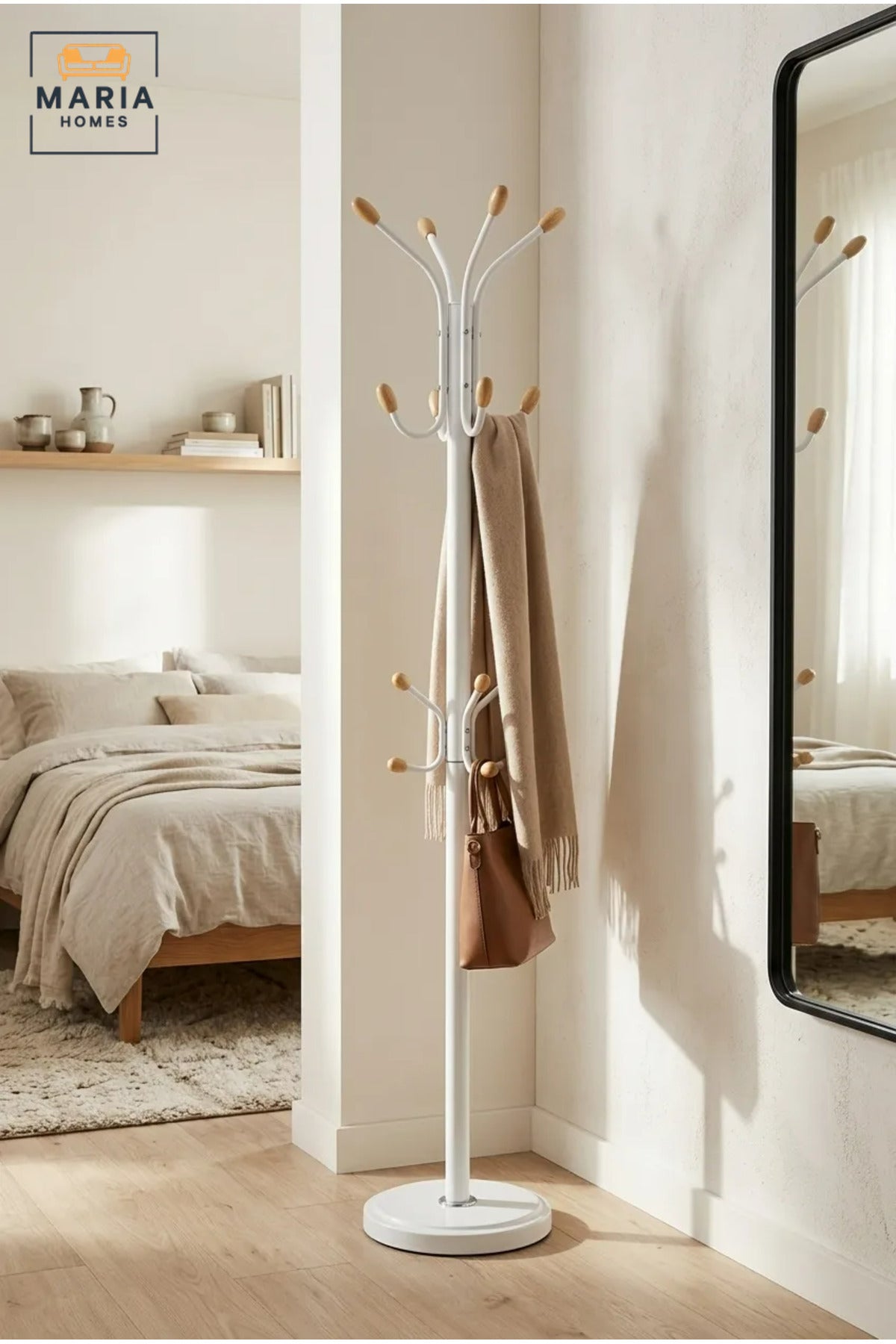 Freestanding Coat Rack with Multiple Hooks and Round Base, Floor-Standing Clothes Hanger for Jackets, Hats, Bags, Scarves, Bedroom and Entryway