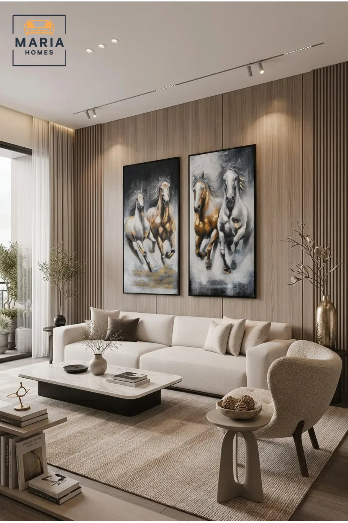 Luxury Horse Framed Wall Art Set of 2 √ê Modern Running Horses Painting for Living Room, Bedroom, Hallway & Office D≈Ωcor