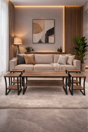 Coffee 1+4 Coffee Table Set √ê Stylish Wood and Metal Design with 1 Large and 4 Side Tables