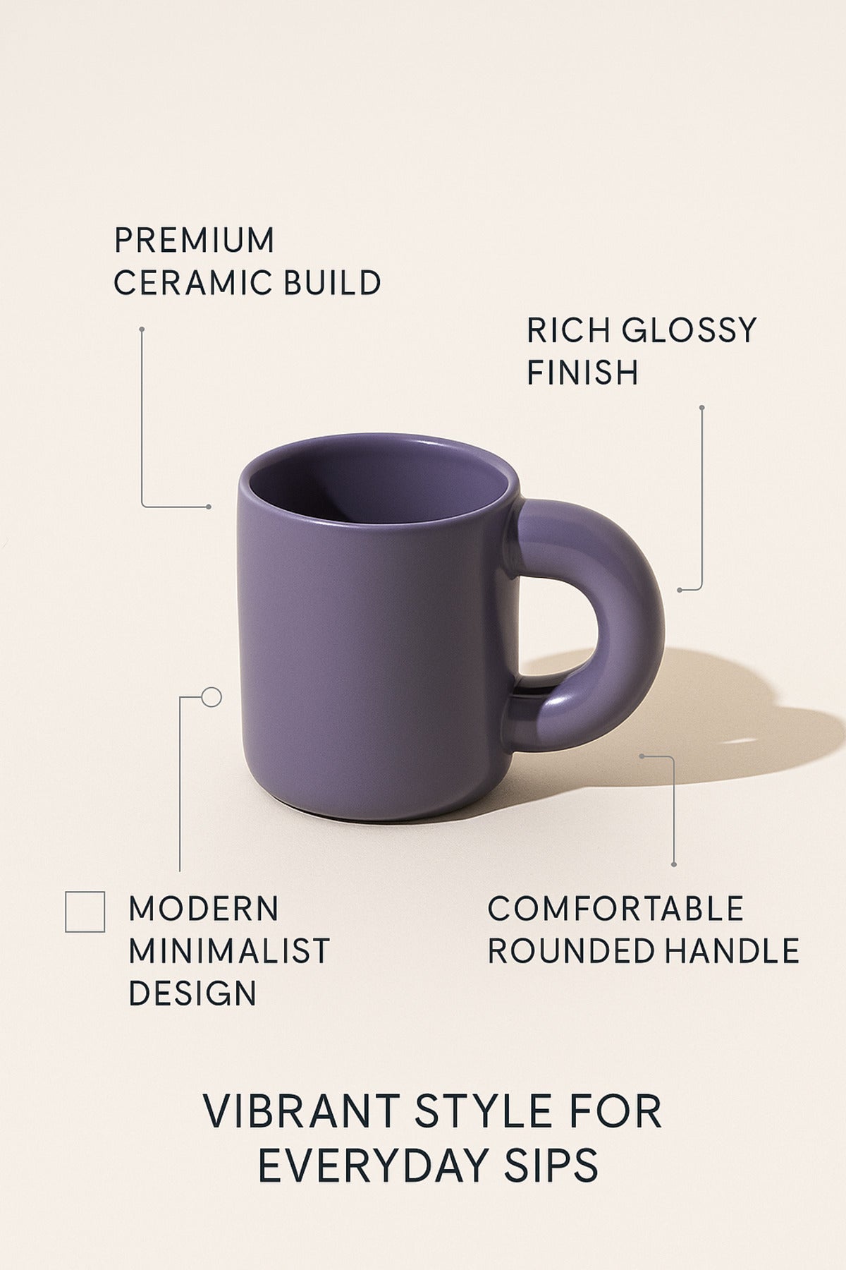 Purple Ceramic Mug Ð Modern Minimalist Coffee and Tea Cup
