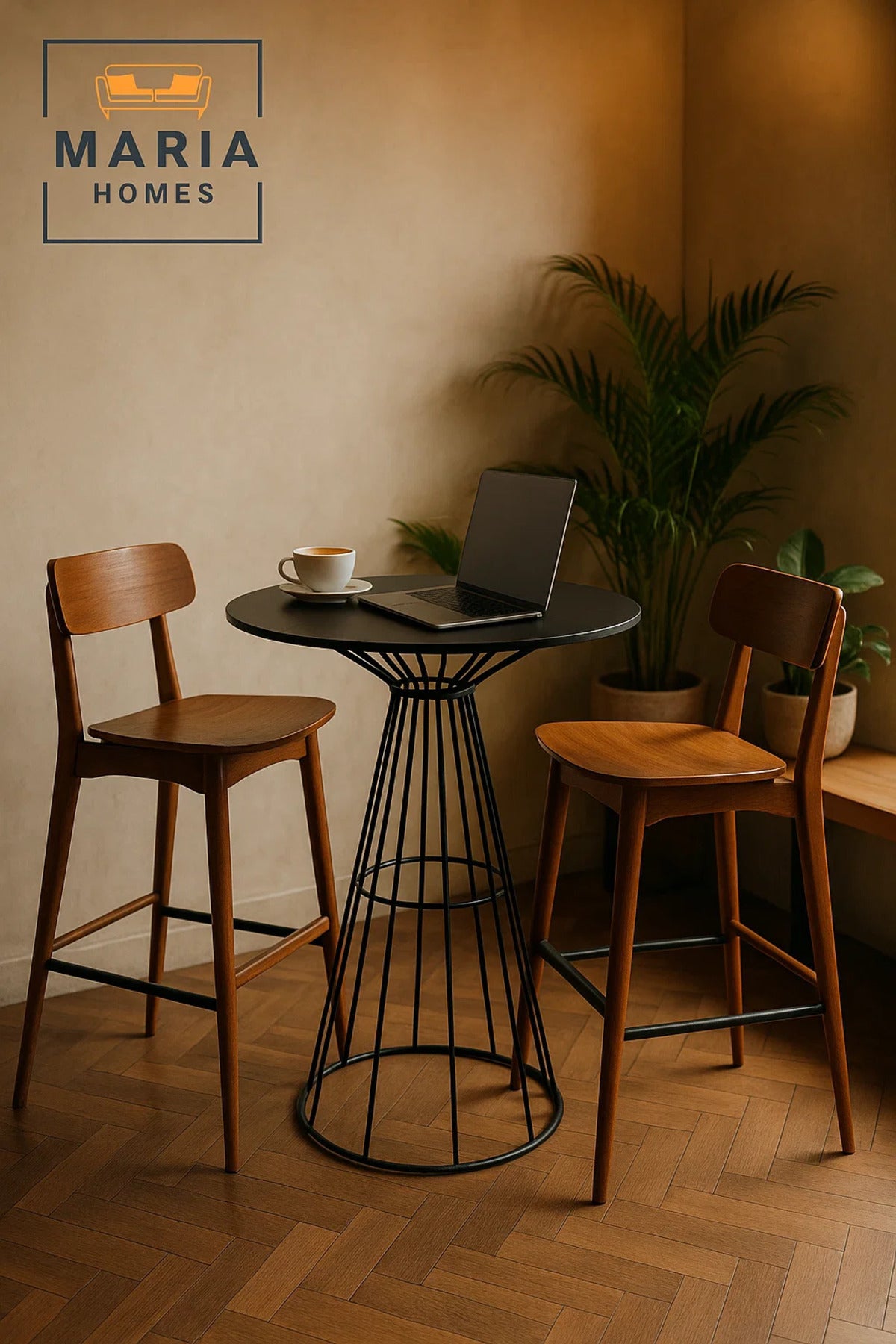 Round Accent Table with Wire Cone Base and Solid Top