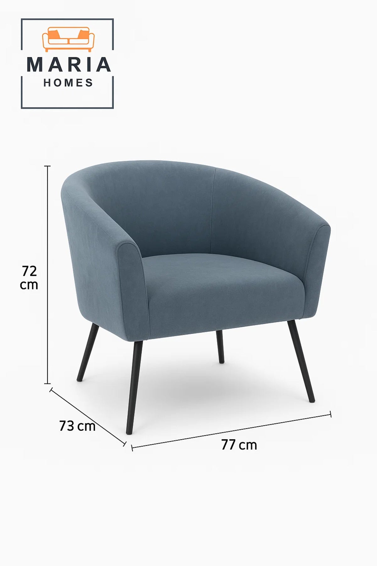 Blue Curved Arm Lounge Chair Ð Upholstered Accent Chair with Black Legs for Home, Office, or Lobby