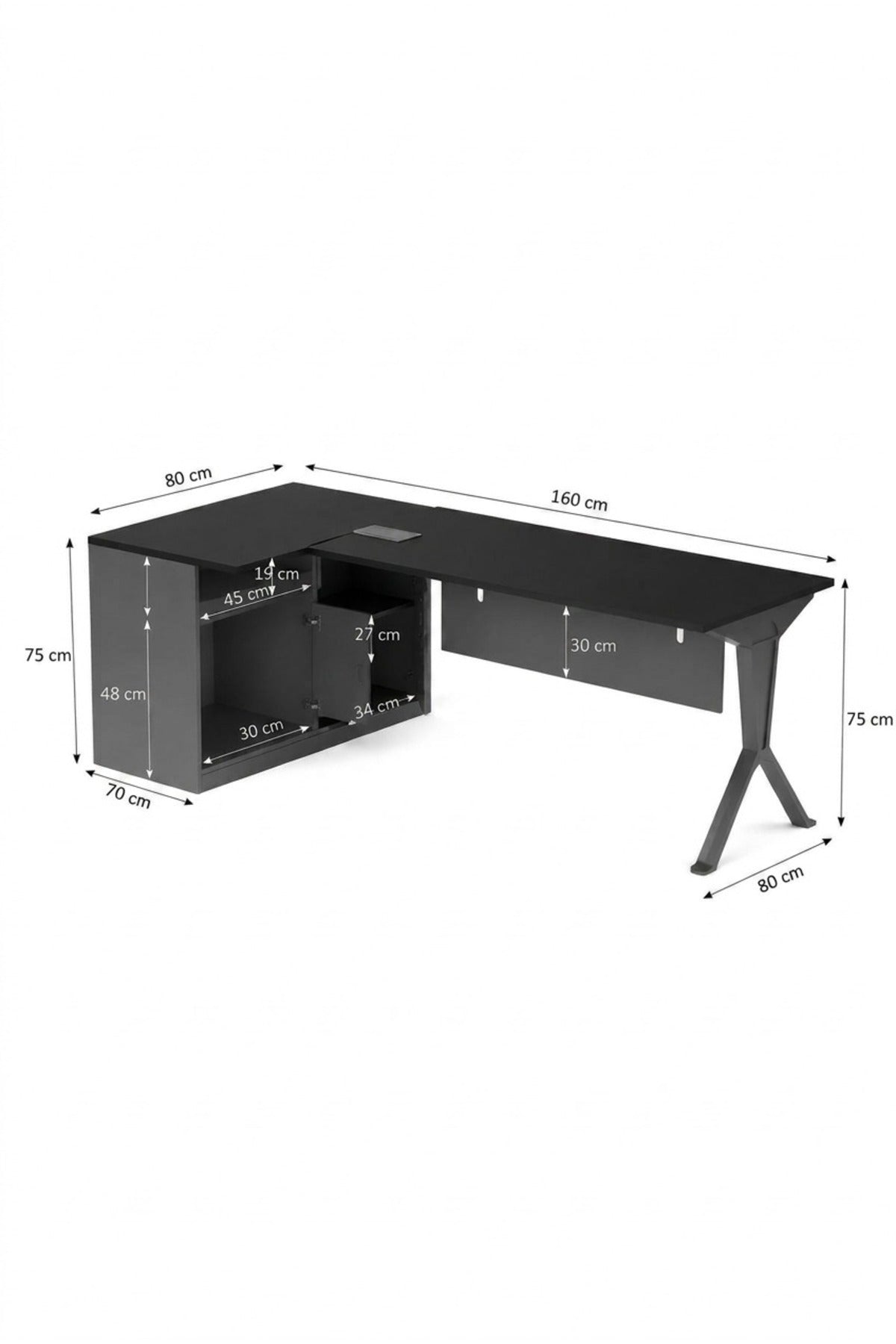 Modern Executive Office Desk with Side Storage Cabinet √ê Contemporary Manager Workstation Desk