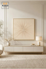 Beige Sunburst Abstract Wall Art with Gold Frame Ð Modern Textured Decorative Artwork