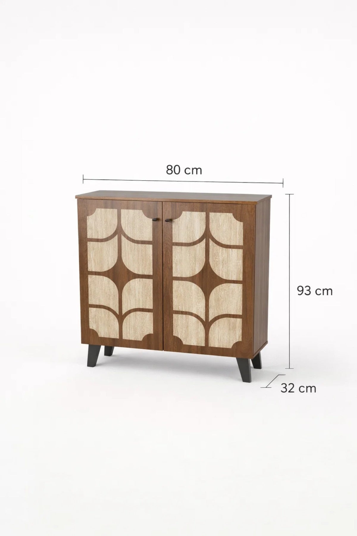 Dark Brown and Beige Shoe Cabinet with Decorative Pattern 80 x 32 x 93 cm