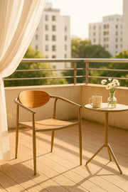 Champagne Metal and Wood Chair Modern Dining Armchair with Wooden Seat and Backrest for Home & CafŽ
