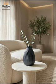 Blue Ribbed Decorative Vase, Modern Teardrop Flower Holder with Narrow Opening for Dried Flowers, Living Room, Bedroom, Office, Shelf and Table Décor