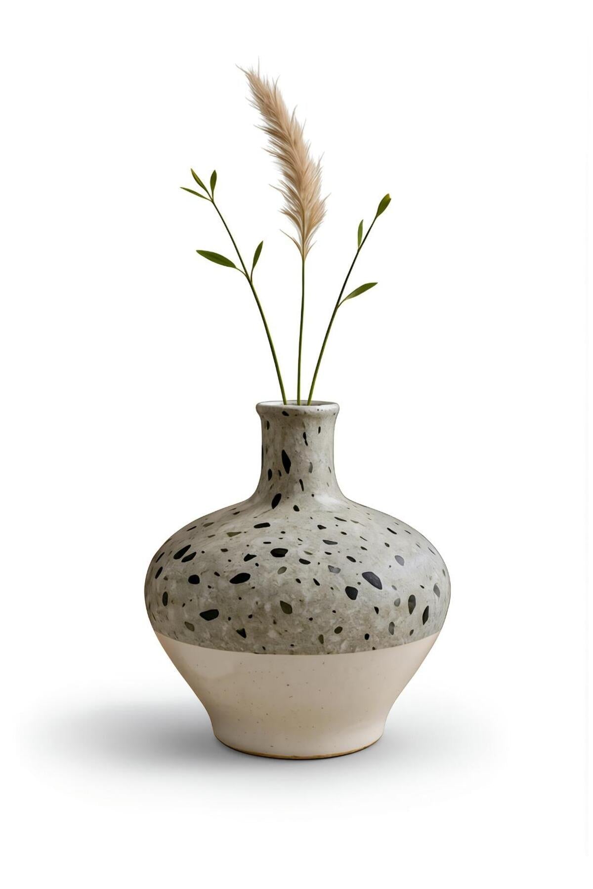 Terrazzo Pattern Ceramic Vase – Modern Round Decorative Flower Pot