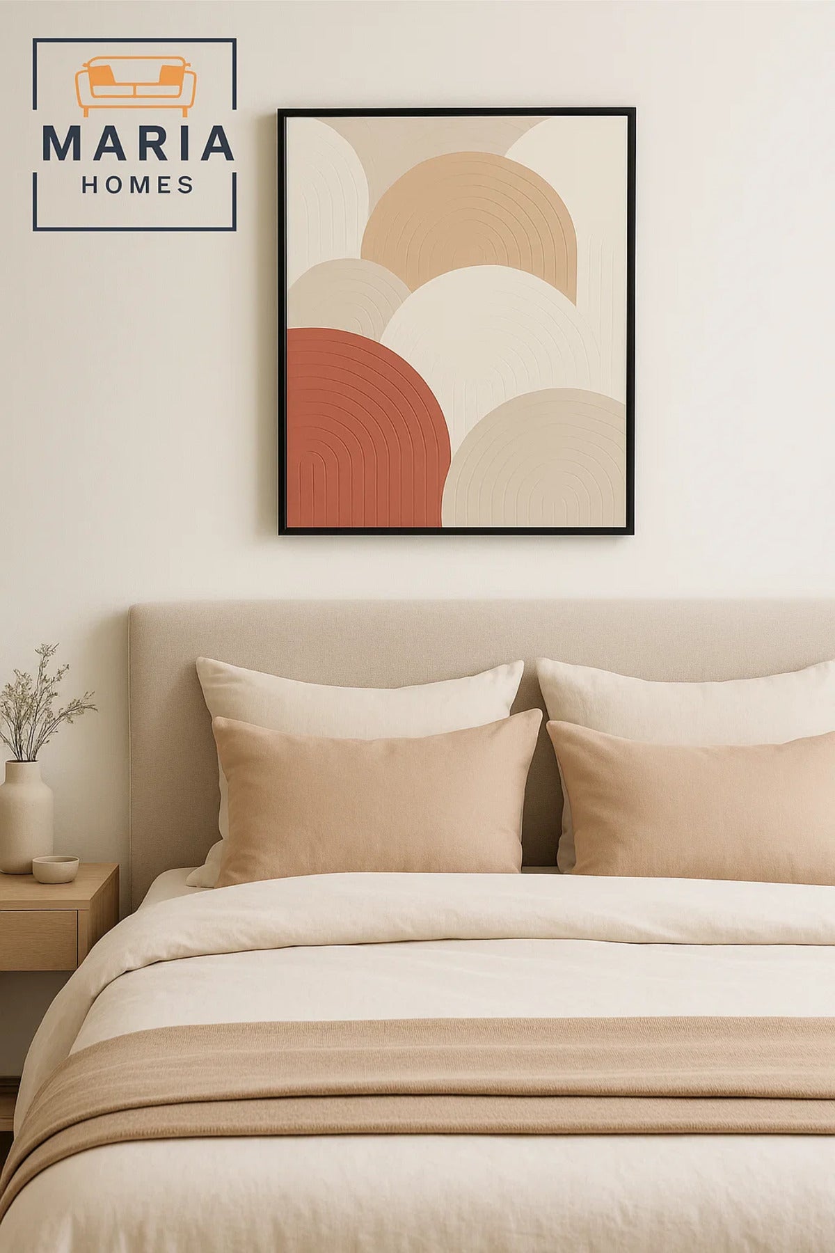 Framed Abstract Wall Art Ð Layered Arched Shapes in Earth Tones and Size 120*80 cm