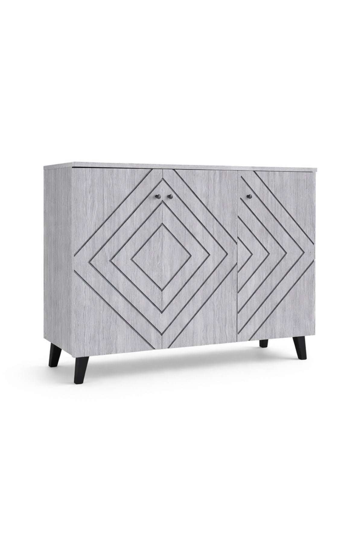 Elegant Grey Shoe Cabinet Geometric Pattern 3-Door Hallway Storage Organizer Unit 120cm