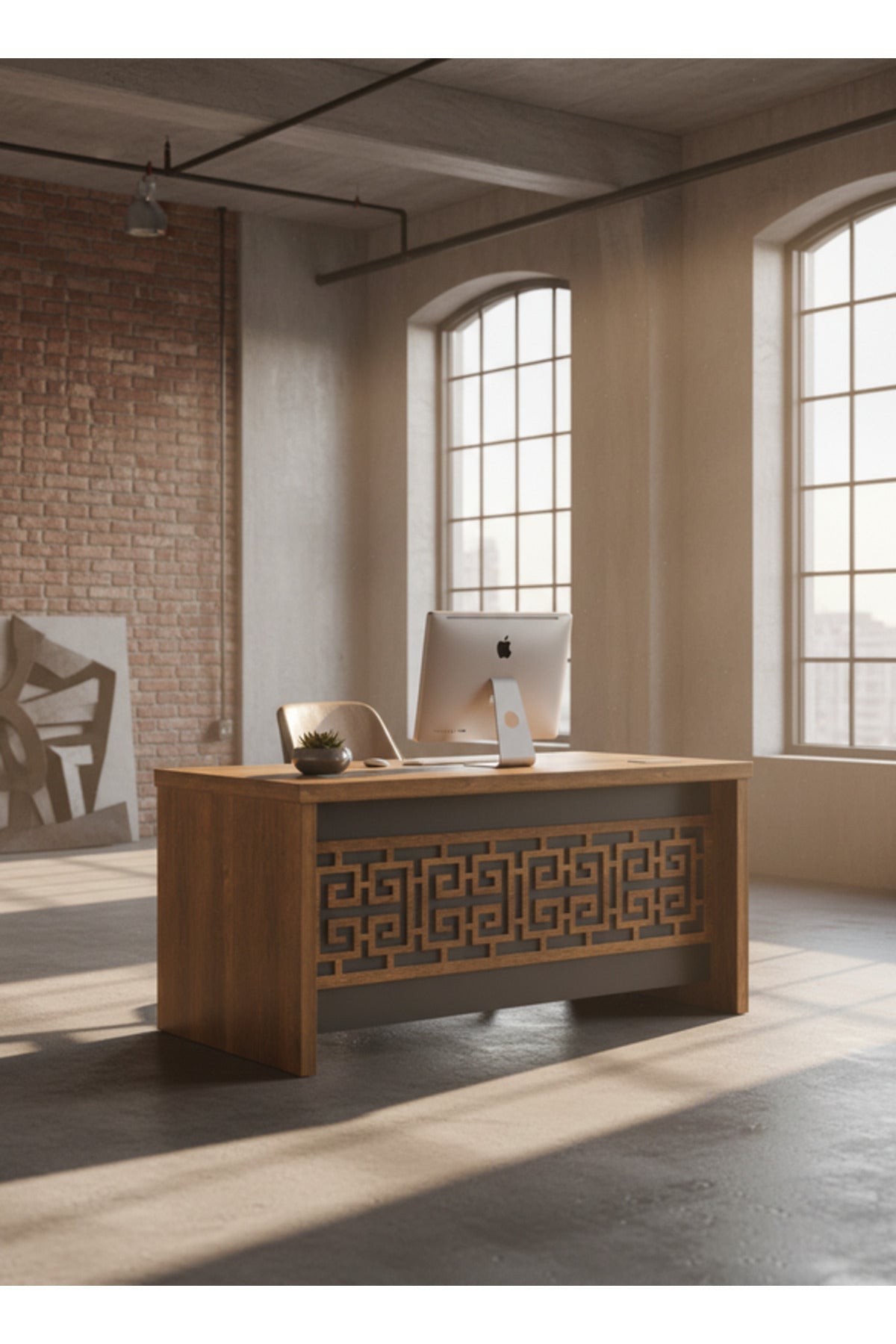 Modern Brown Office Desk with Mobile Drawer Cabinet 120 _ 70 _ 75 cm