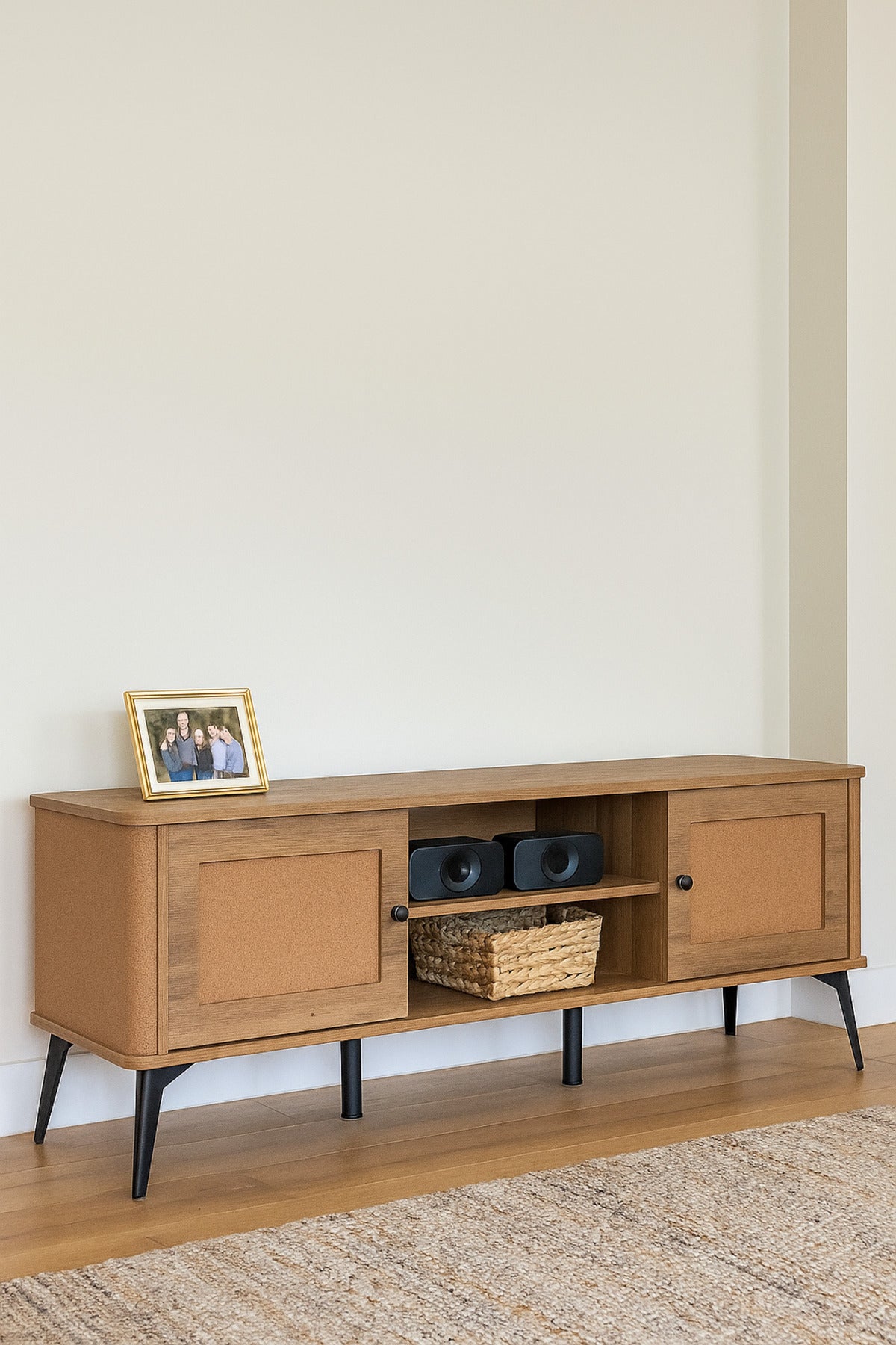Brown Wooden TV Stand with Storage | Modern TV Cabinet with Shelves & Side Doors | 180_40_50 cm