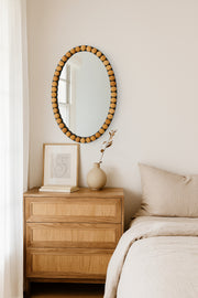 Oval Decorative Wall Mirror with Wooden Bead Frame Natural & Black 60_90 cm