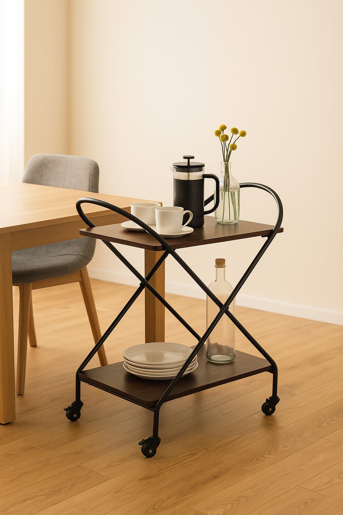 Coffee Brown Metal Serving Trolley Ð 2-Tier Bar Cart with Wheels 72_40_78 cm