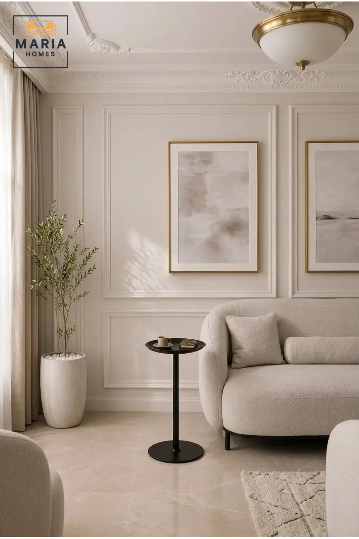 Modern Round Metal Side Table with Raised Tray Top and Pedestal Base