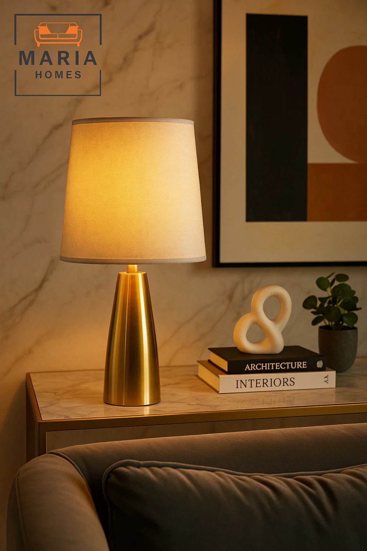 Tapered Gold Table Lamp with Neutral Shade