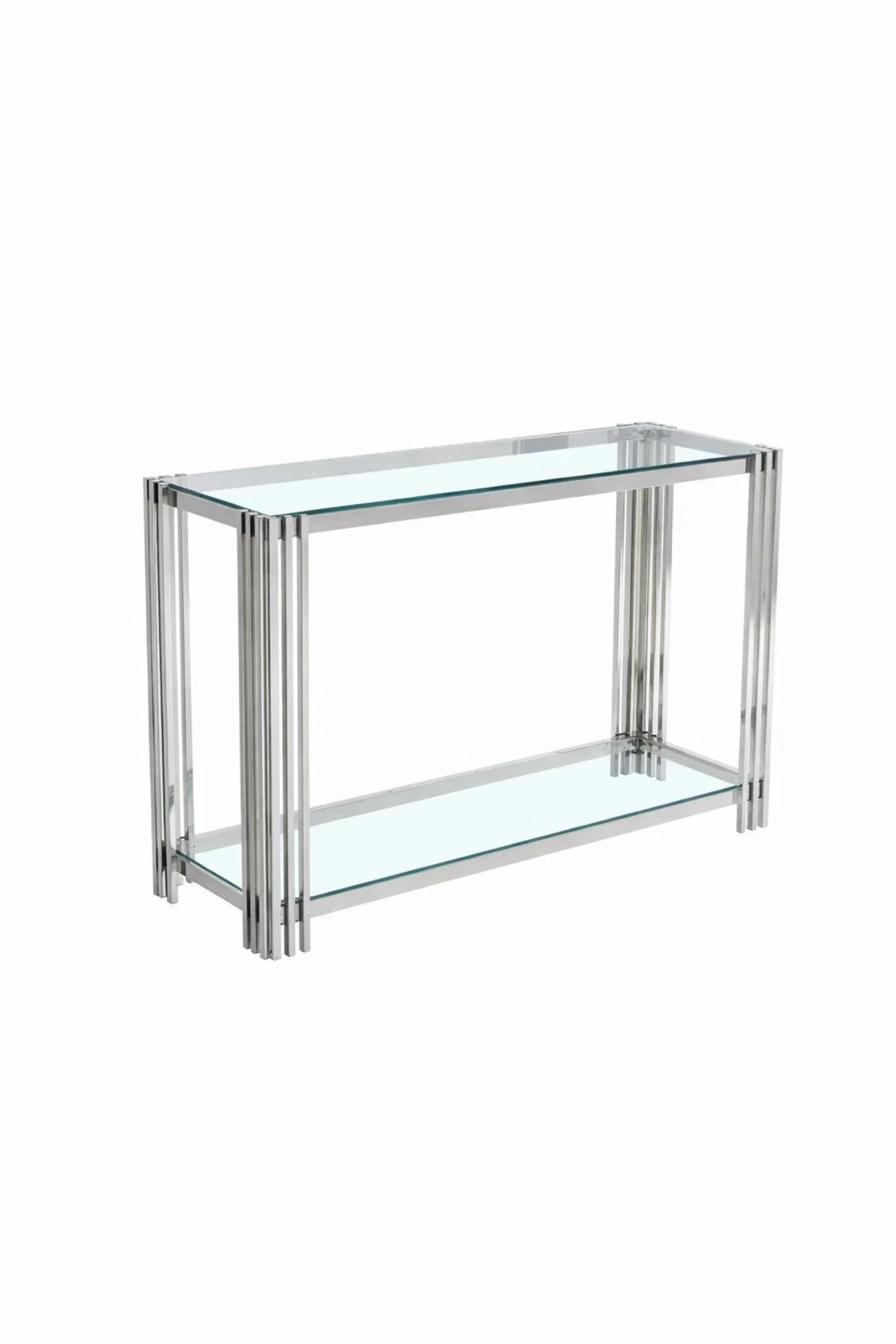 Luxury Silver Console Table with Glass Top for Entryway & Living Room