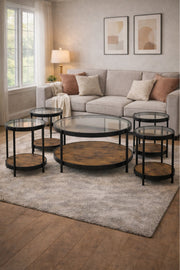 Brown A 1+4 Coffee Table Set √ê Elegant Glass and Wood Design with 1 Large and 4 Side Tables