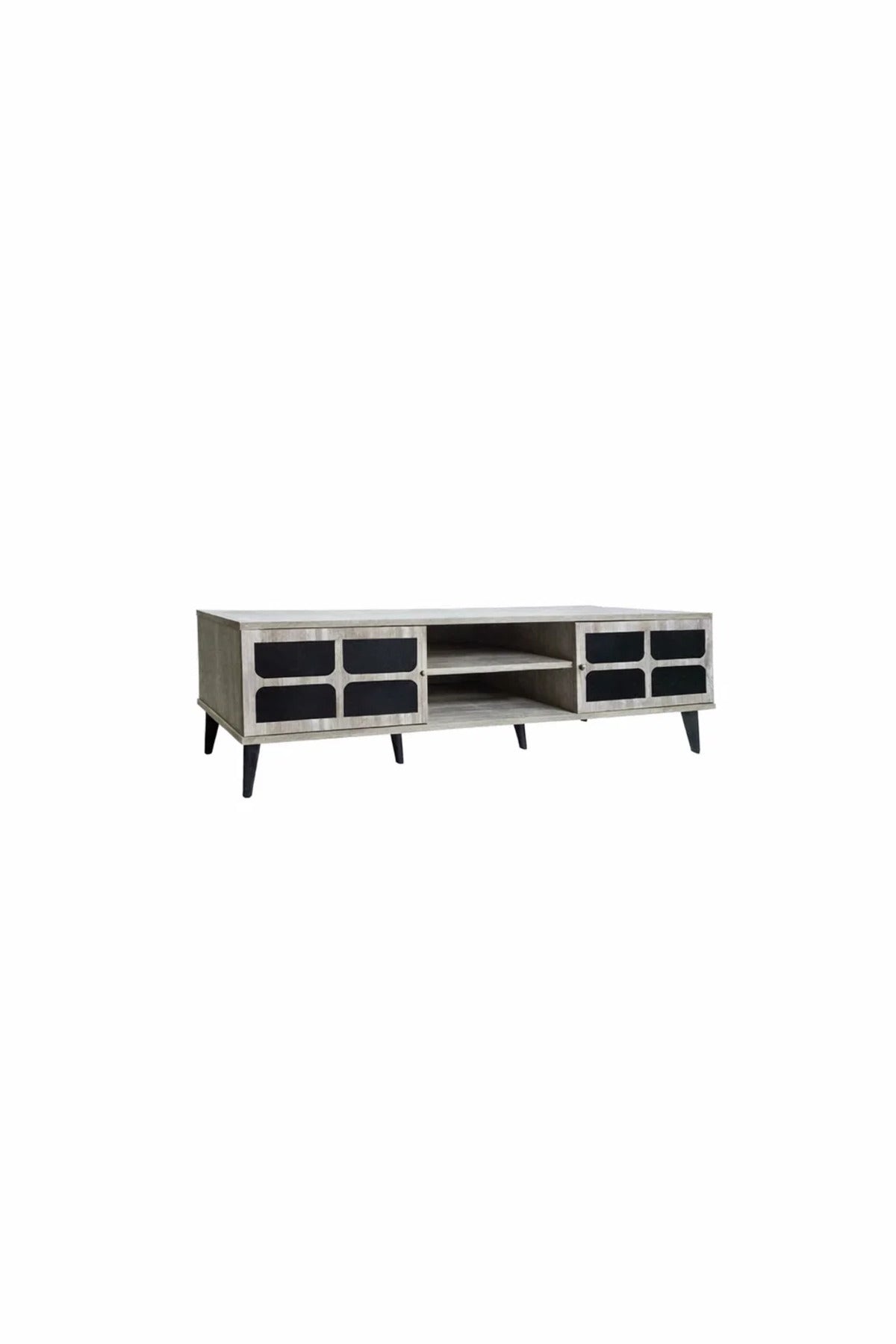 Beige & Black TV Stand √ê 180x40x45 cm Modern Plasma Table with Cabinets & Shelves