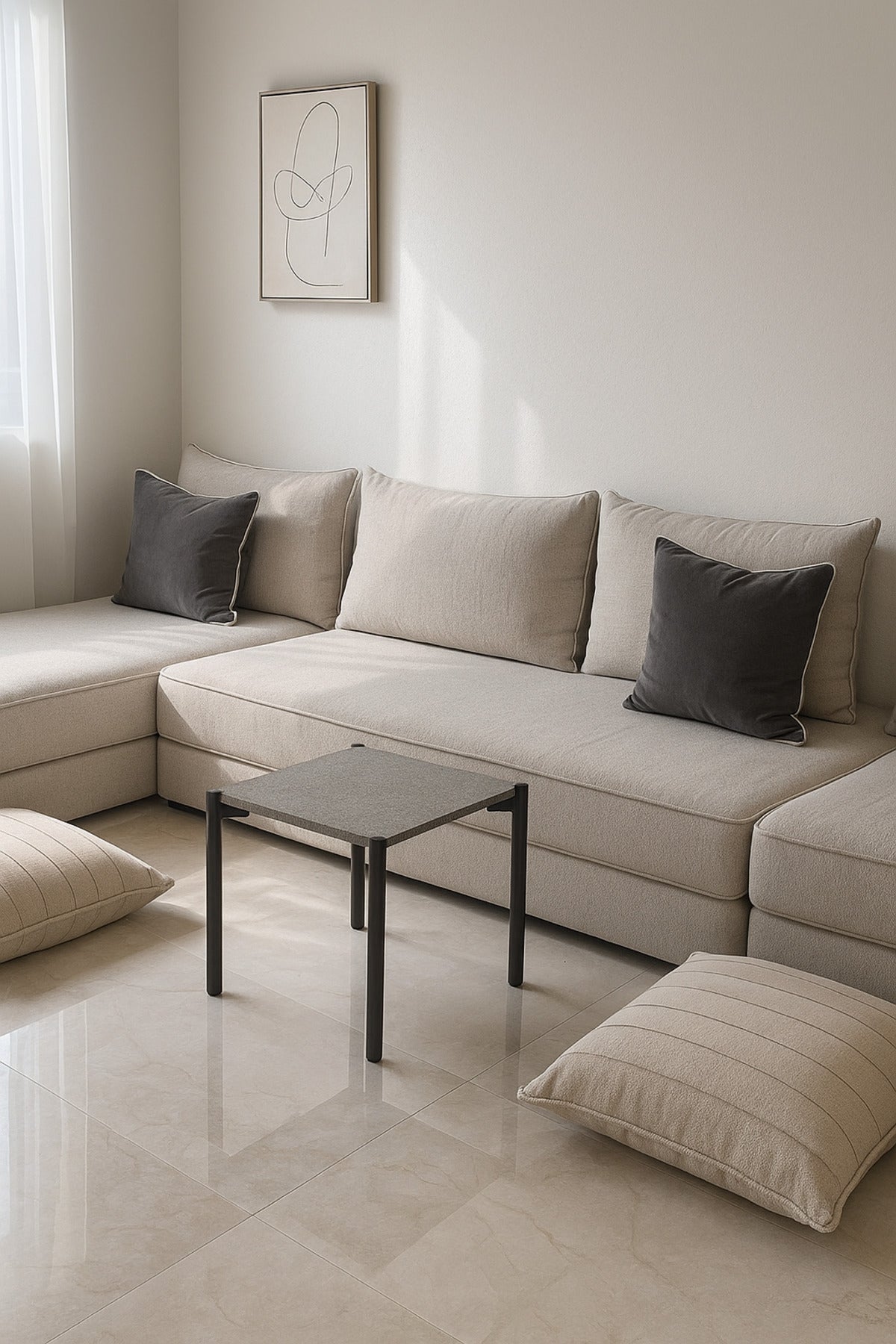 Small Gray Square Side Table with Black Metal Legs Ð Modern Minimalist Accent Table 35_35_25 cm