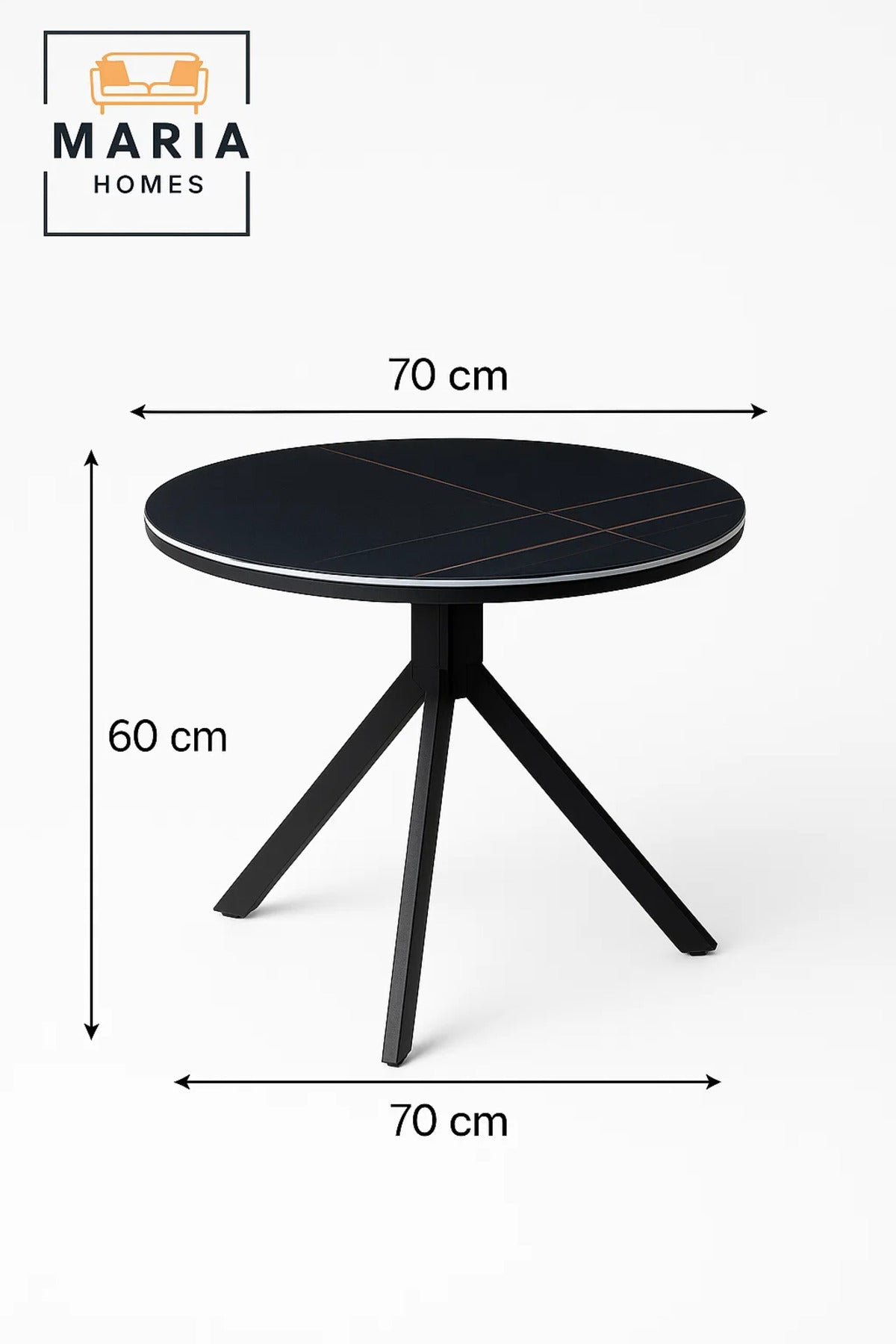 Round Black Marble Dining Table √ê Modern Caf≈Ω, Restaurant, Office & Home Metal Furniture 70_70_60 cm