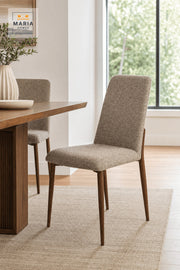 Brown Upholstered Dining Chair with Wood Print Legs for Home Dining Room Seating
