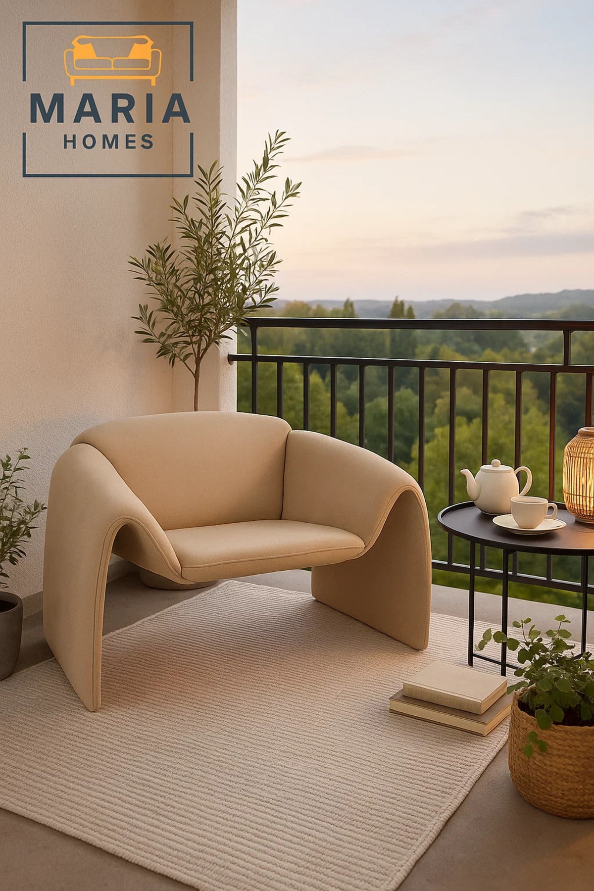 Contemporary Beige Lounge Chair with Sculptural Arm Design