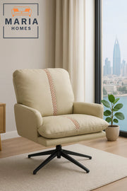Contemporary Beige Lounge Chair with Red Pattern Stripe Ð Faux Leather Armchair for Living Spaces