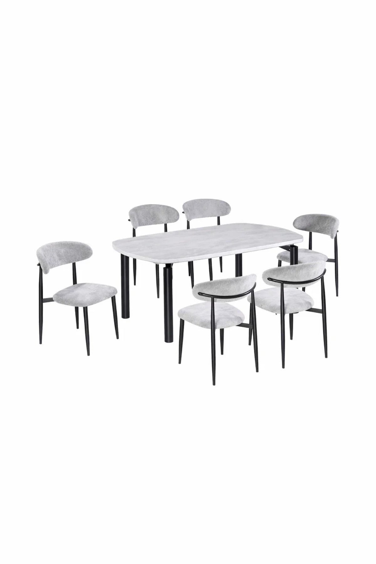 Grey Marble-Look Dining Table Set with 6 Chairs √ê 180_100cm