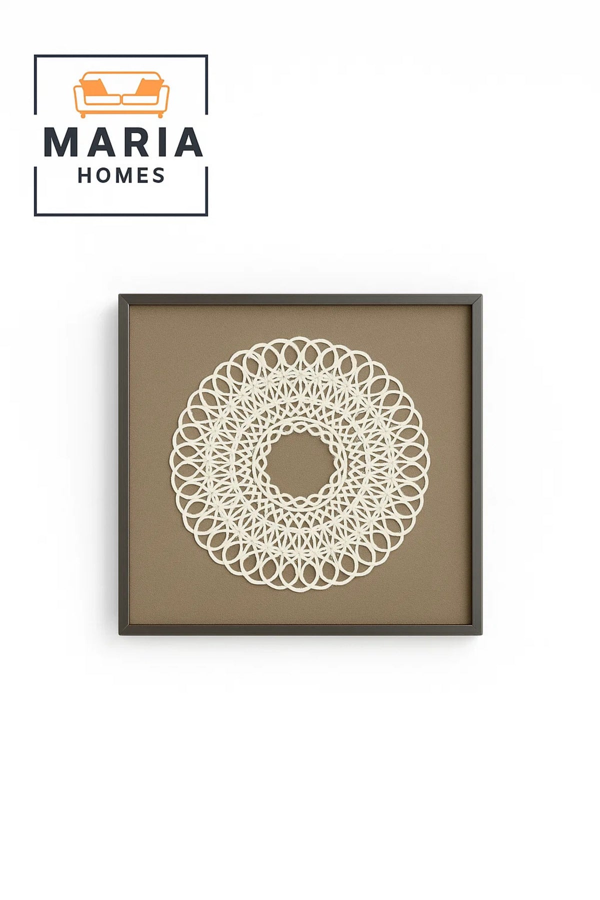 Framed Mandala Wall Art with White Lace Pattern on Brown Canvas-size 90*90*3 CM