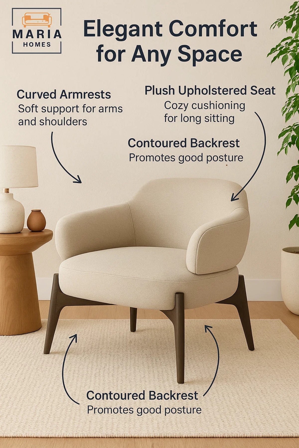 Modern Dark Grey Armchair with Curved Back and Tapered Legs