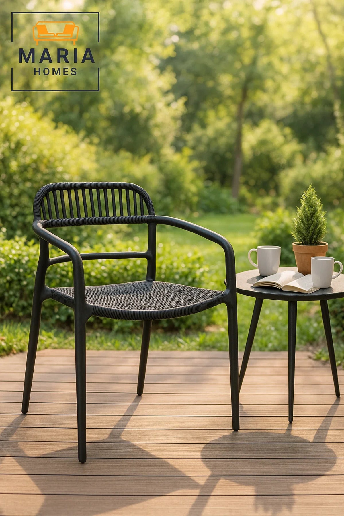 Black Outdoor Armchair with Woven Seat