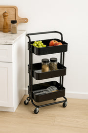 3-Layer Black Metal Storage Trolley with Wheels Ð Modern Rolling Organizer Cart