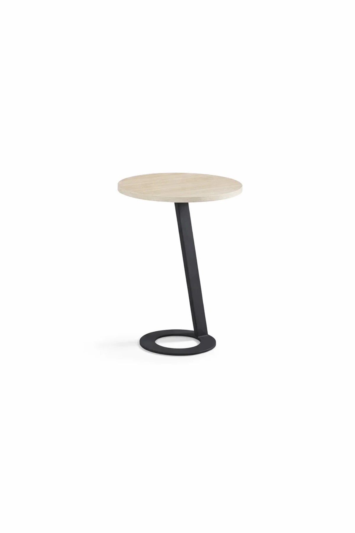 Beige Round Side Table 45_45_60 CM Wooden Top with Black Metal Base beige round side