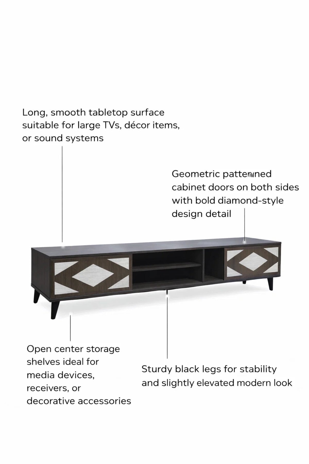 Stylish Geometric TV Unit Lowboard Media Console with Storage Shelves for Modern Living Room