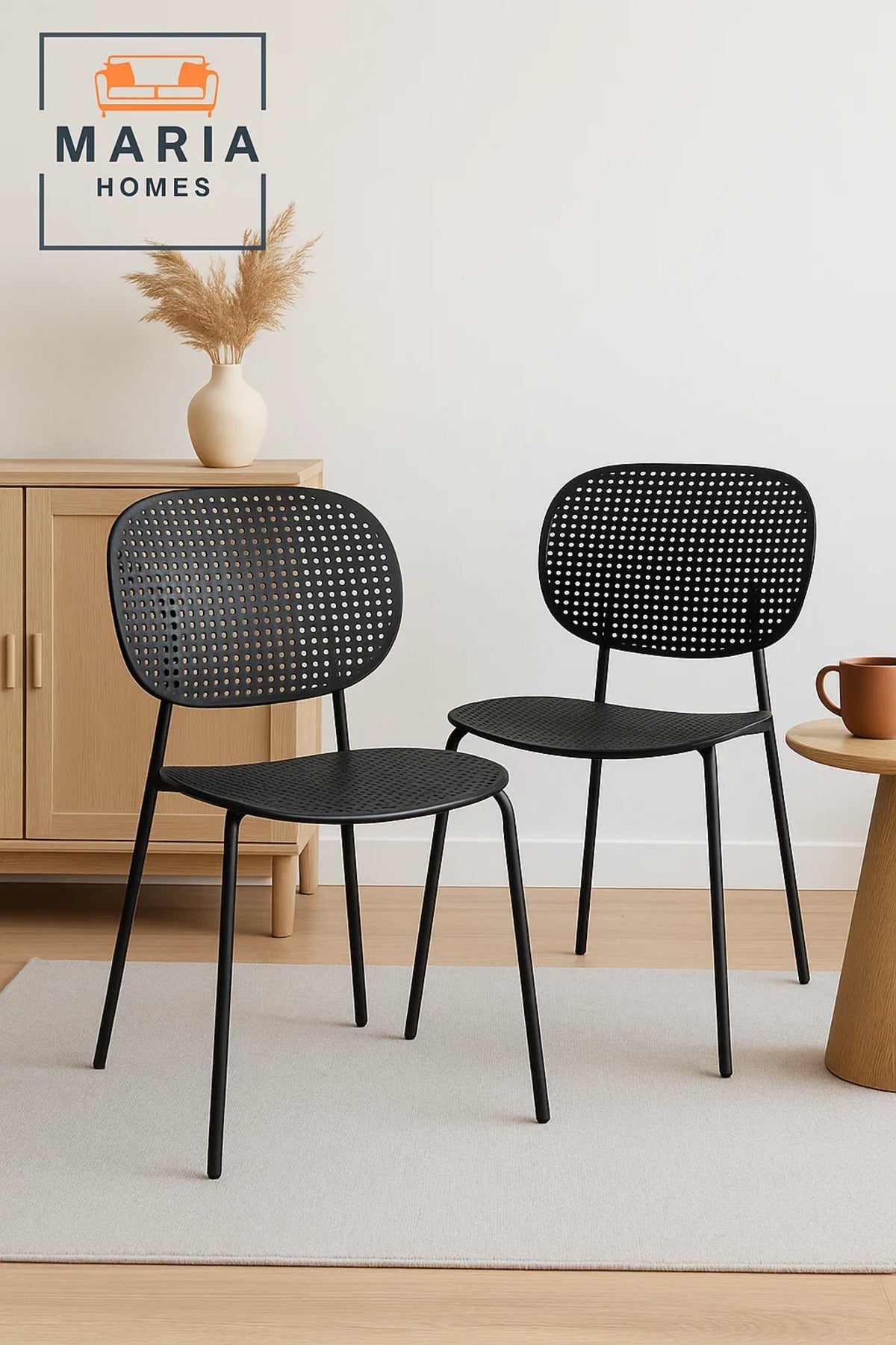 Modern Black Perforated Plastic Chair Ð Ergonomic Design for Indoor & Outdoor Use