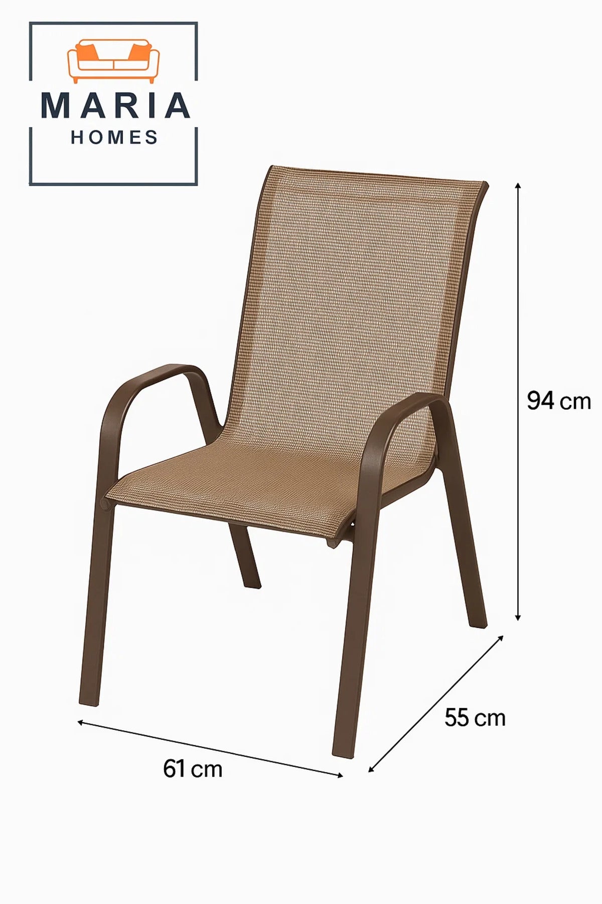Mesh Outdoor Armchair with Brown Frame Ð Breathable Patio Chair for Garden, Balcony, or CafŽ
