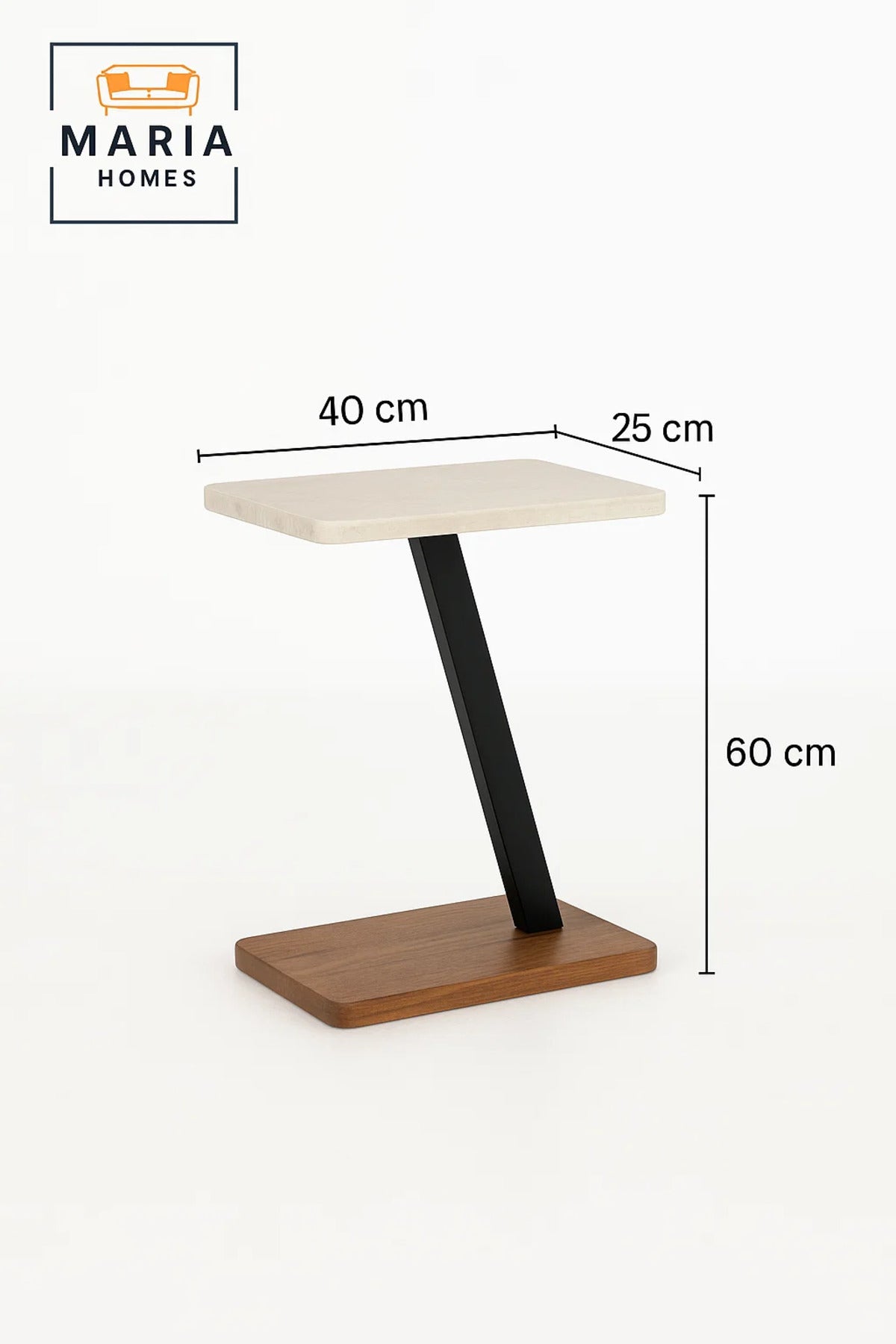 Modern Beige Marble C Shaped Side Table 40_25_60 cm Ð Sofa Laptop and Snack Table