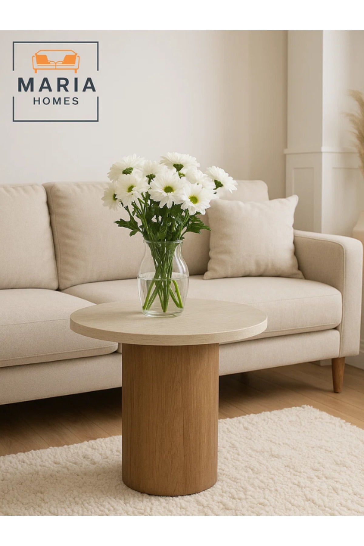 Modern Round Wooden Side Table Ð Brown Coffee Table 50_50 cm for Living Room & Bedroom