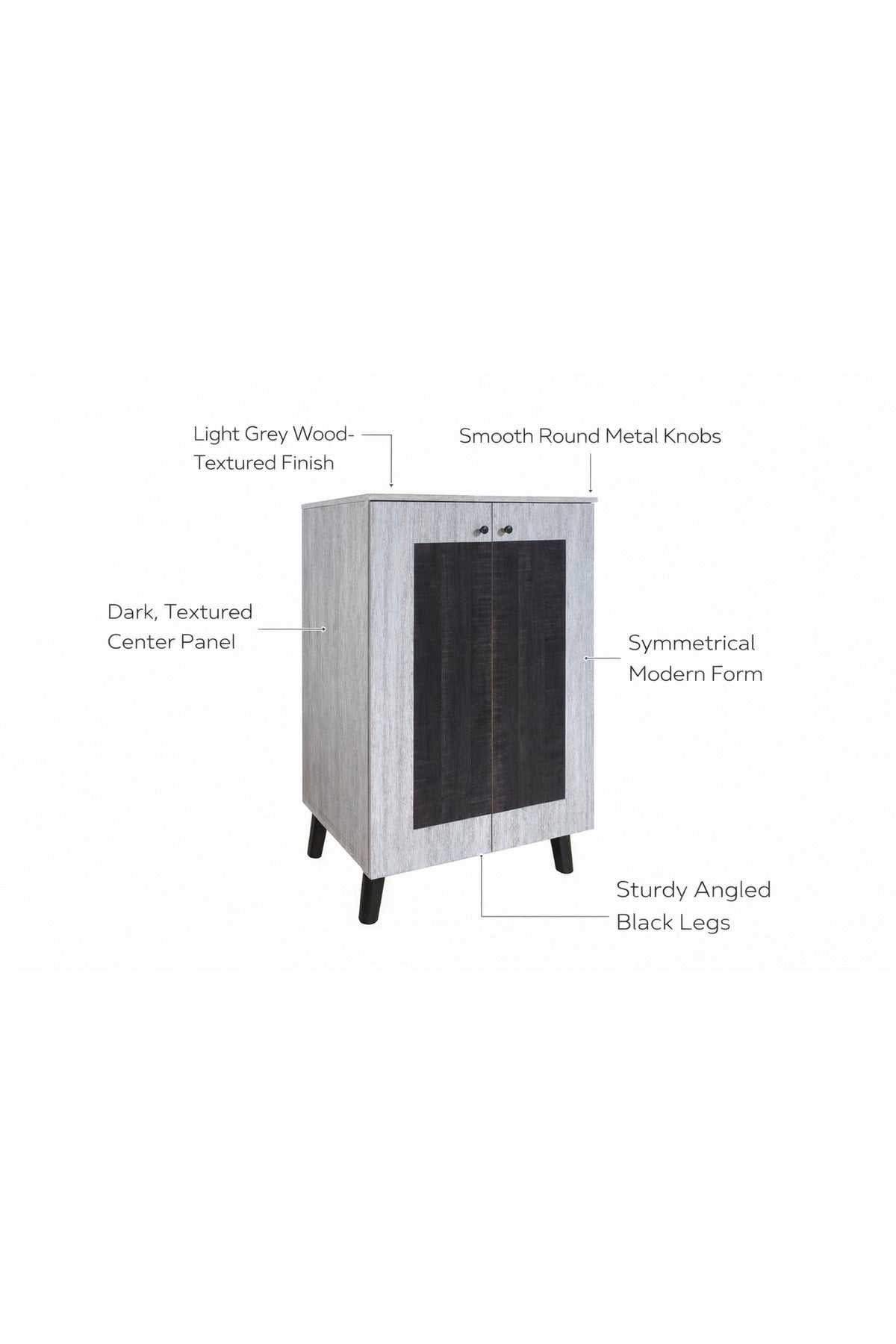 Modern GREY.B Storage Cabinet with Black Textured Panel & Elevated Legs