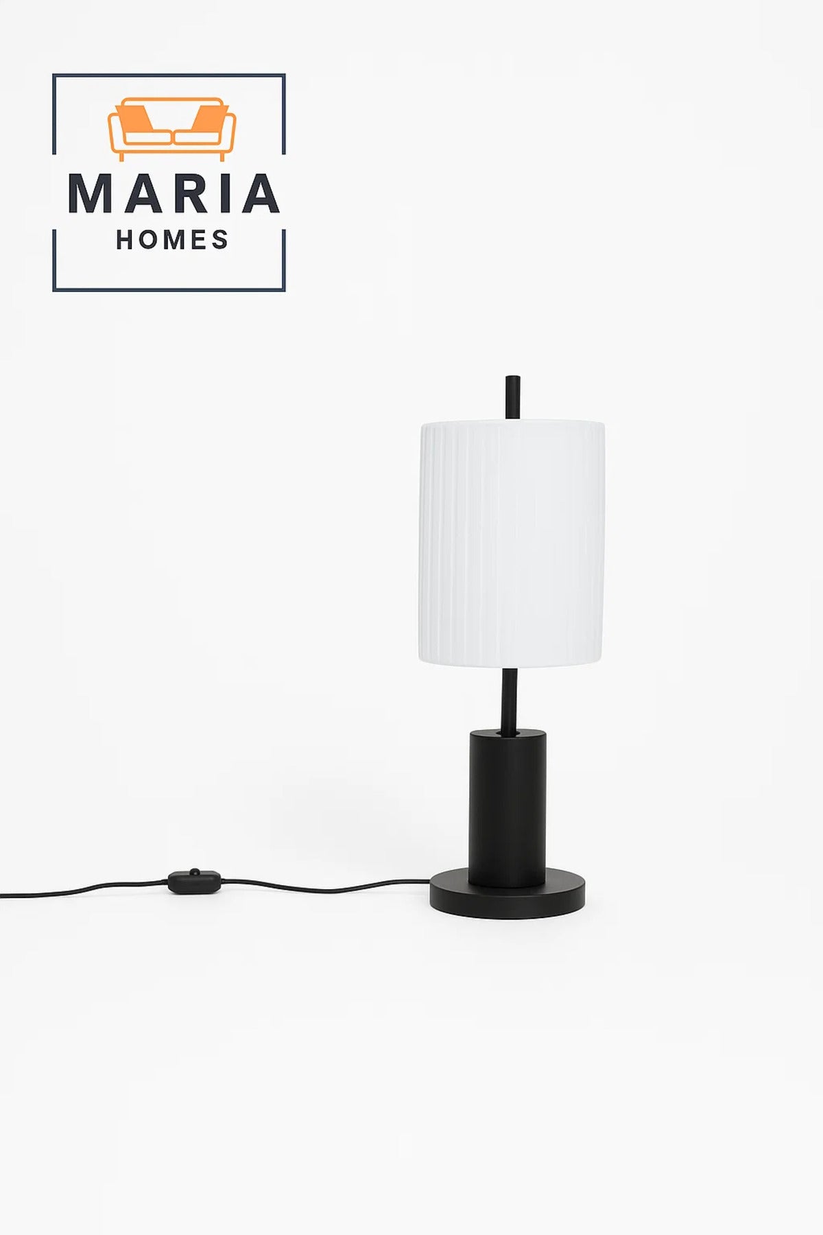 Modern Black Table Lamp with Pleated White Shade