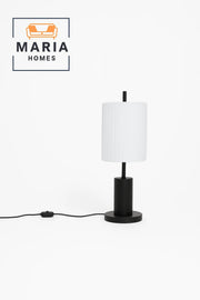 Modern Black Table Lamp with Pleated White Shade