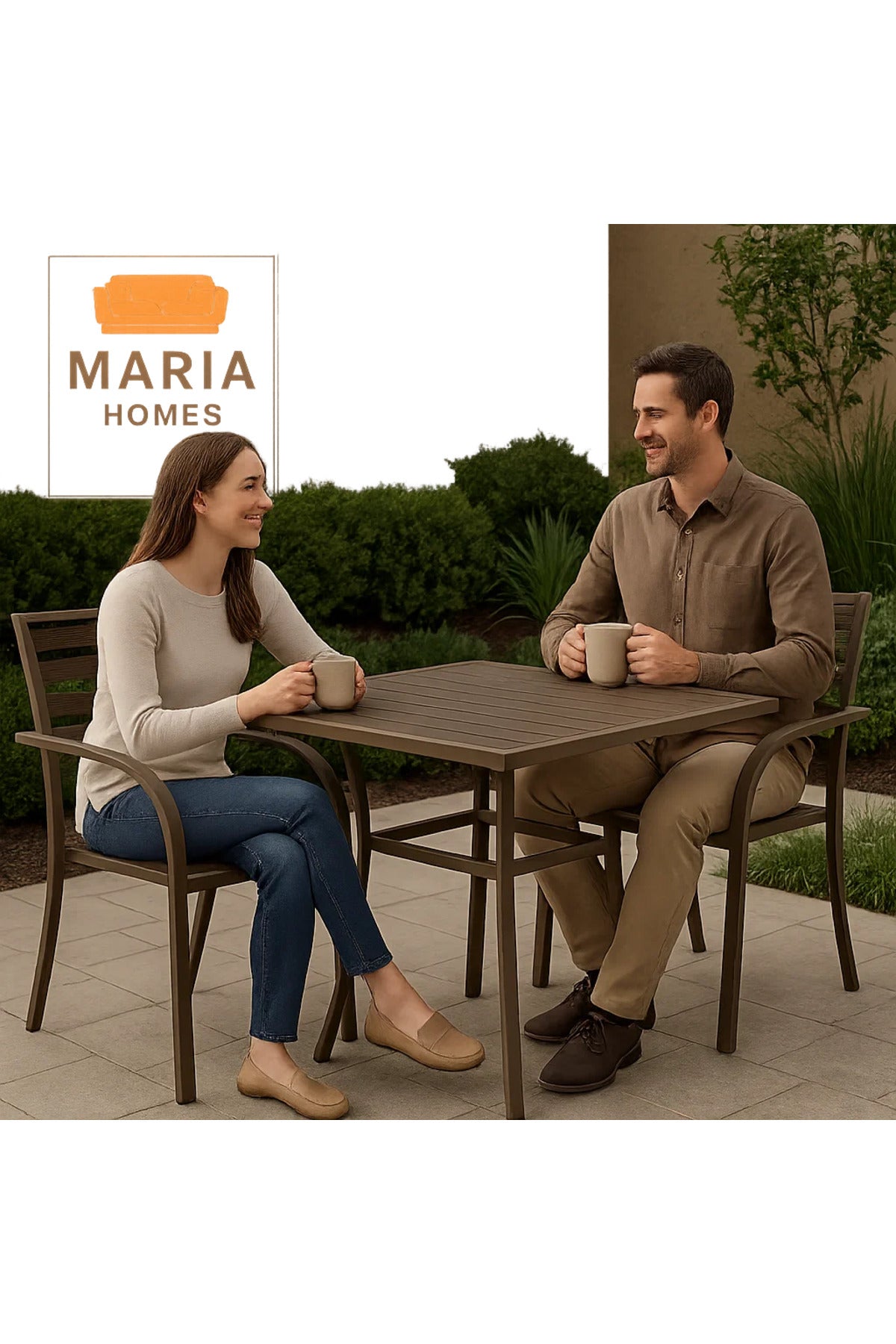 Beige Frame Outdoor Chair with Brown Slatted Seat Ð Garden & Patio Use