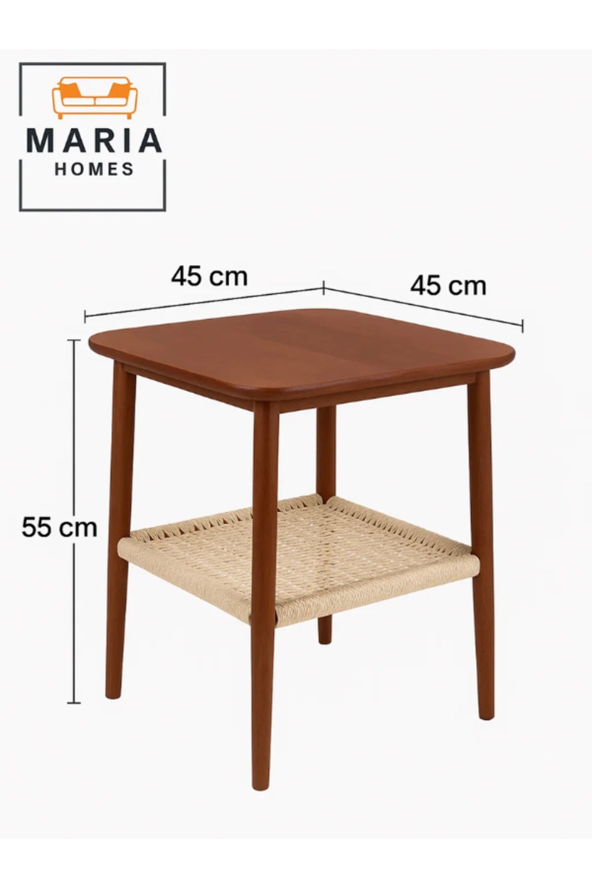 Compact Wooden Side Table with Woven Shelf Ð Square Walnut Top and Tapered Legs