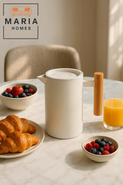 Matte White Insulated Thermal Jug with Wooden Handle